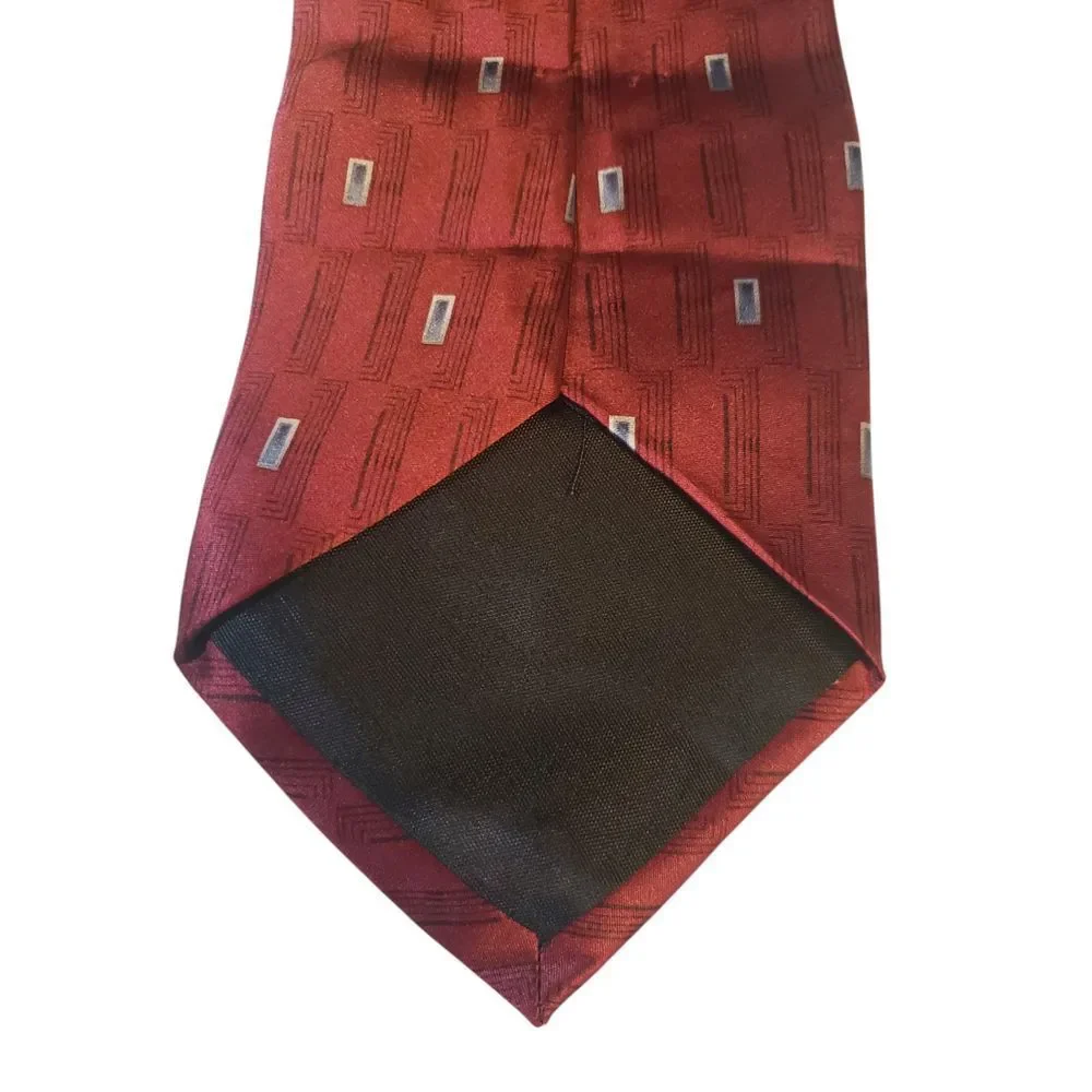Barrington Mens Tie Necktie Designer Luxury Burgundy Black Blue Geometric‎